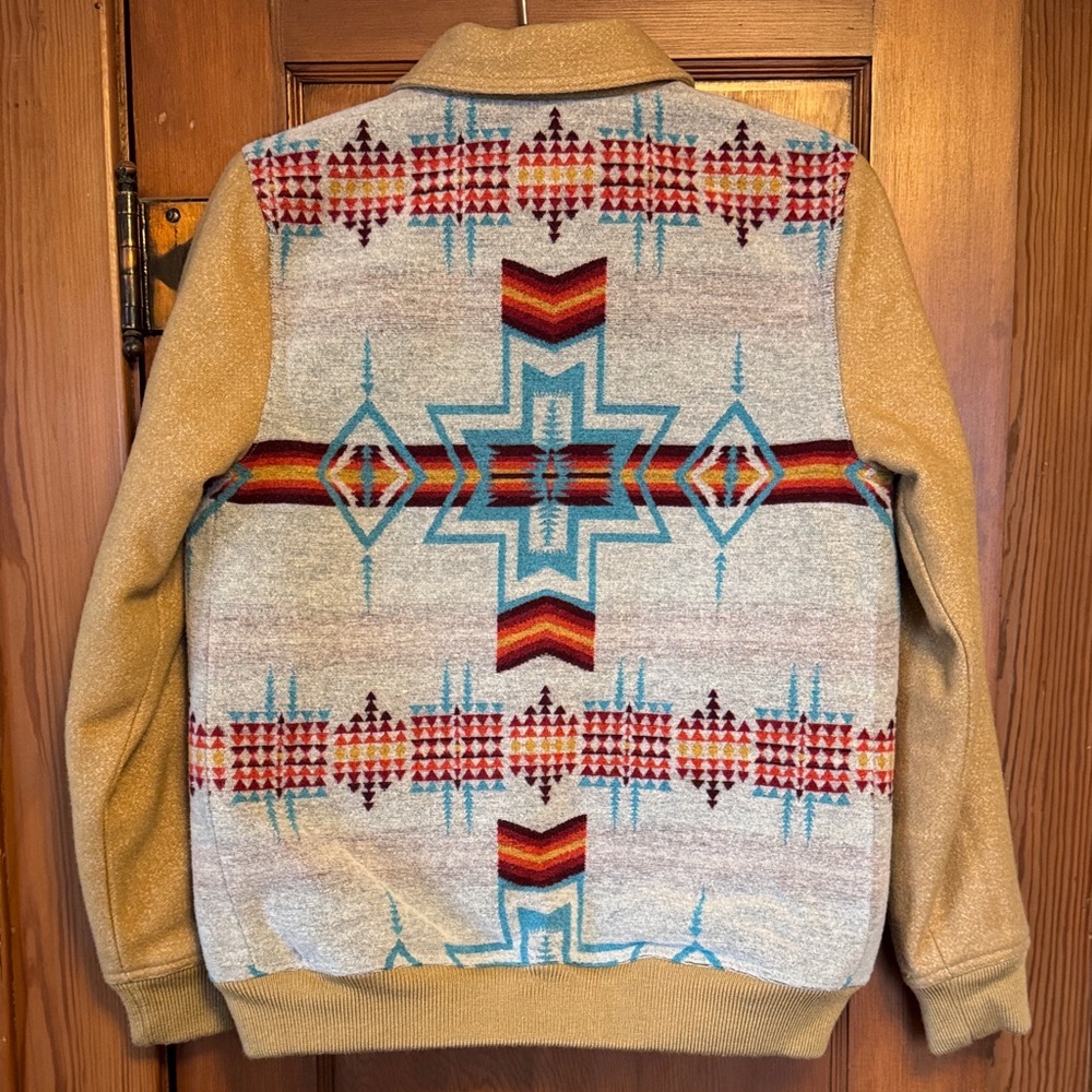 Tan & Multi-Color Patterned Bomber Jacket - Picture 9 of 10